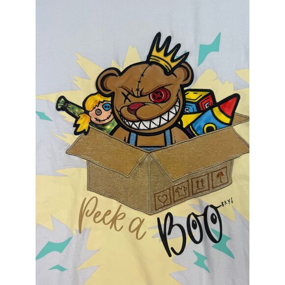 BKYS Shirt Peek a Boo‎ Teddy Bear Crown Patched Velvet Streetware Size XXL - Picture 1 of 7